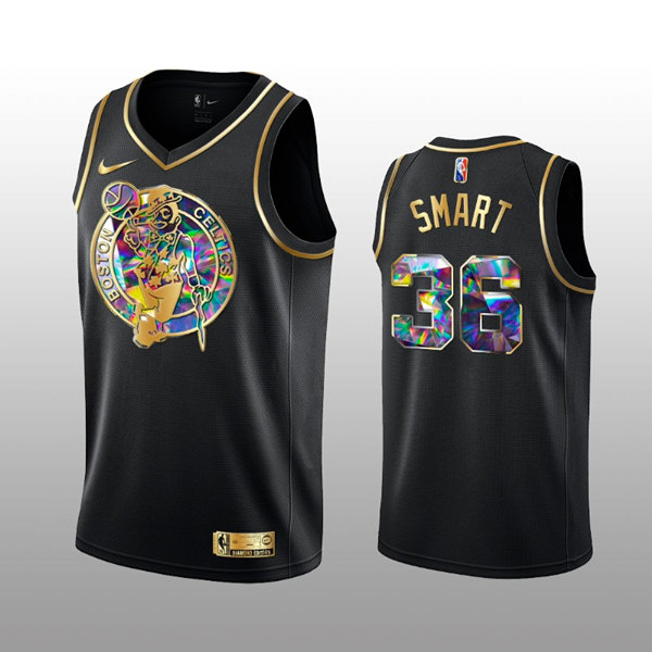 Men's Boston Celtics #36 Marcus Smart 2021/22 Black Golden Edition 75th Anniversary Diamond Logo Stitched Basketball Jersey